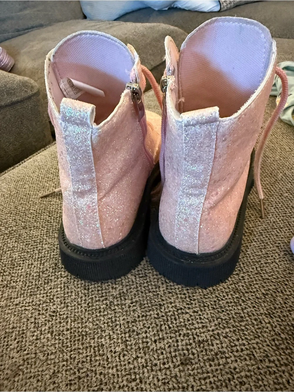 Worn once! SHEIN Pink Glitter Lace-Up Kids Boots
